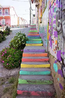 Chile Prints: Colourful street, Valparaiso, UNESCO World Heritage Site, Chile, South America