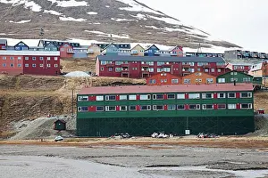 Diverse Prints: Colourful wooden houses in the town of Longyearbyen in spring, Svalbard, Spitsbergen