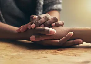 Solidarity Prints: Comfort, sympathy and people holding hands for unity
