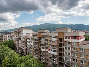 Housing Prints: Communist era apartment blocks in front of Vitosha mountain, Sofia, Bulgaria