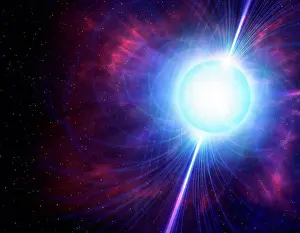 Outer Space Prints: Computer artwork showing the magnetic field (lines) around a magnetar