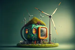 Sustainable Energy Prints: Concept of green energy production. Generative AI