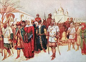Tsarist Russia Prints: The conquest of Novgorod by Ivan III in 1478