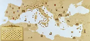 : Consular map of the city of Barcelona in the Mediterranean sea