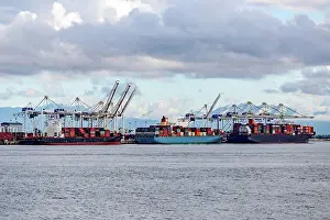 Industry Prints: Container ships in the dock at the Delta Port outside of Vancouver; Vancouver