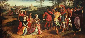 Large Group Of People Prints: Coriolanus and Volumnia. Maarten de Vos (1532-1603). Oil on panel. 104 x 218.5cm