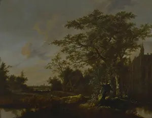 Panel Prints: Cornelis Jansz Snellinck, Fantasy landscape with castle Zuylen and city profile of Rotterdam