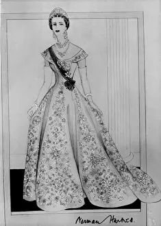 Picture Prints: Coronation Gown For Duchess -- Norman Hartnell's sketch of the Coronation dress he designed