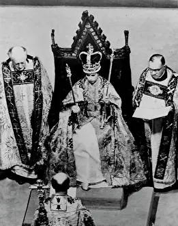 Monarchy Prints: Coronation of Queen Elizabeth II -- Queen Elizabeth II seated in King Edward's Chair during the Coronation ceremony