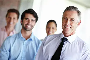 Guidance Prints: Corporate, businessman and portrait with team in office for leadership