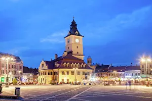Romania Prints: Council Square, Old Town square in Brasov, Transylvania, Romania, Europe