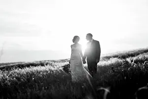 Bouquet Prints: A couple in love a guy and a girl on a walk in the forest belt