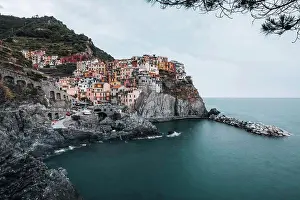 Contrast Prints: Cove of Manarola short before sunset with calm sea