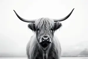Herd Prints: Cow bull horn mammal scotland farming animals portrait cattle nature wild