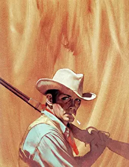 Smoking Prints: Cowboy holding rifle Stanley Borack, born in 1928