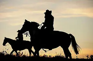 2 Animals Prints: Cowboys and horses on the prairie
