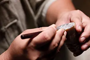 Knife Prints: Craftsman carving Chinese character into a Chinese chop
