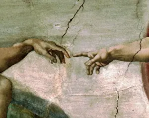 Beginnings Prints: Creation of Adam (Detail) 1512 Michelangelo Buonarroti (1475-1564/Italian) Fresco Sistine Chapel