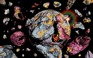 Illustration Prints: The creation of a new planet, as gravity brings together all matter of space debris