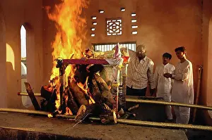 Ceremony Prints: Cremation ceremony for a passed away Jain nun, Palitana, Gujarat, India, Asia