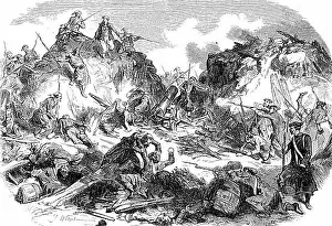 Woodprint Prints: Crimean War 1853-1856, conquest of a Russian military battery, woodcut, Russia, Europe