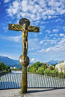 Tyrol Prints: Crucifix on the Inn Bridge, Innsbruck, Tyrol, Austria, Europe