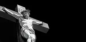 Good Weather Prints: Crucifix made of marble with blue sky in background. France, Provence Region