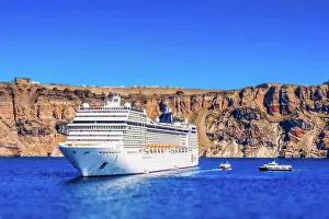 Trips Prints: Cruise ship. Santorini island. Cyclades islands. Greece