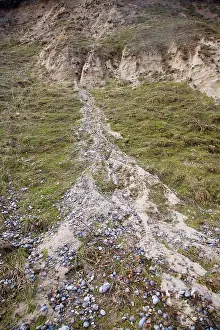 Cliffs Prints: Crumbling soft rock cliff showing mass movement at Dunwich, Suffolk, England