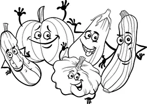 Essen Prints: cucurbit vegetables for coloring book Black