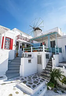 Historic Centre Prints: Cycladic white houses with colourful shutters