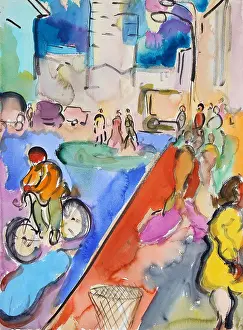 Fine Prints: The Cyclist, 1990, Richard H. Fox (b.1960/American), Watercolor and Ink on Paper