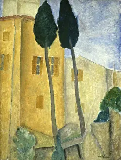 Cypress Prints: Cypress Trees and Houses c. 1919 Amedeo Modigliani (1884-1920/Italian) Oil on Canvas Barnes Foundation
