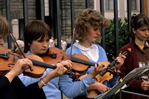 Czech Prints: CZECH REPUBLIC, PRAGUE CASTLE, GIRLS PLAYING VIOLINE