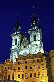 Illumination Prints: Czech Republic, Prague, Old Town Square, Tyn Church at night