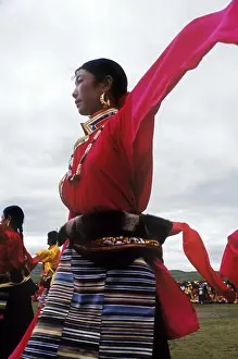 Verticals Prints: Dance troops preform at the Litang Horse Festival