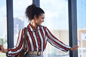 Successful Prints: Dancing, excited and businesswoman in office for job promotion