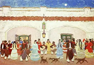 Large Group Of People Prints: Dancing in the Patio; Baile en el Patio