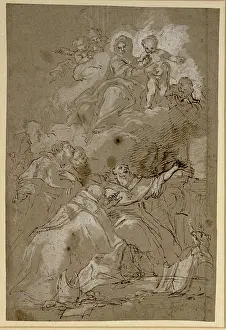 Madonna Prints: Dark brown ink drawing with white highlights by Johann Karl von Reselfeld depicting the Madonna