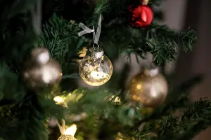 Holidays Prints: Dark rustic ornaments hanging on christmas tree