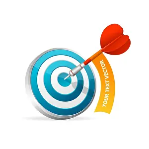 Concentric Prints: Dartboard With Dart Hitting a Target Text Banner Dartboard with dart