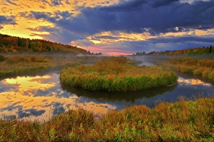 Western Canada Prints: Dawn sky reflects in Sppuce River in autumn Prince Albert National Park Saskatchewan Canada