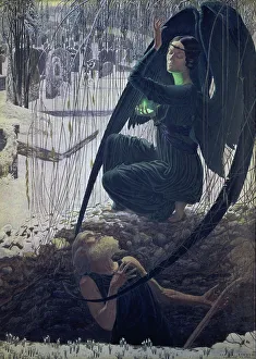 Cemetery Prints: The Death of a Grave-Digger by Carlos Schwabe (Also listed as The Angel of Death)