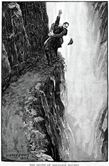 Detective Prints: Death of Holmes and Professor Moriarty as they plunge over the edge of the Reichenbach Falls From 'Adventure of