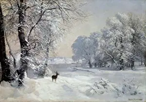 Deer Prints: Deer In a Snow Covered Landscape, 1890, Anders Anderson-Lundby, (1840-1923/Danish)