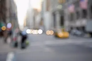 Defocused street scene, Manhattan, New York City, USA