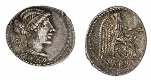 Busts Prints: ﻿denarius. Porcius Cato, M. (fl. 89 a.C.), monetary officer, Republika Rzymska, issuer