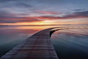 Moody Prints: Denmark, Aarhus, Long exposure of Infinite Bridge and Aarhus Bay at sunrise