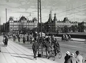 Bicycle Prints: Denmark - Copenhagen - City of cyclists. June 04, 1935. (Photo by Kosmos Press Bureau)