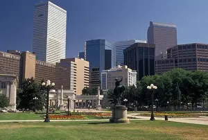 Skyscraper Prints: Denver, CO, Colorado, Skyline of downtown Denver from Civic Center Park